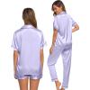 image:imageSWOMOG Womens Silk Satin Pajama Sets 3Pcs Button Down Pj Set Short Sleeve Sleepwear Loungewear Pjs Nightwear XSXXLLavender