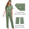 image:imageSWOMOG Womens Silk Satin Pajama Sets 3Pcs Button Down Pj Set Short Sleeve Sleepwear Loungewear Pjs Nightwear XSXXLMatcha