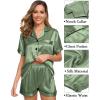 image:imageSWOMOG Womens Silk Satin Pajama Sets 3Pcs Button Down Pj Set Short Sleeve Sleepwear Loungewear Pjs Nightwear XSXXLMatcha