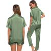 image:imageSWOMOG Womens Silk Satin Pajama Sets 3Pcs Button Down Pj Set Short Sleeve Sleepwear Loungewear Pjs Nightwear XSXXLMatcha
