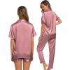 image:imageSWOMOG Womens Silk Satin Pajama Sets 3Pcs Button Down Pj Set Short Sleeve Sleepwear Loungewear Pjs Nightwear XSXXLMisty Rose