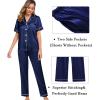 image:imageSWOMOG Womens Silk Satin Pajama Sets 3Pcs Button Down Pj Set Short Sleeve Sleepwear Loungewear Pjs Nightwear XSXXLNavy Blue