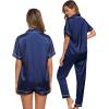 image:imageSWOMOG Womens Silk Satin Pajama Sets 3Pcs Button Down Pj Set Short Sleeve Sleepwear Loungewear Pjs Nightwear XSXXLNavy Blue