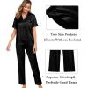 image:imageSWOMOG Womens Silk Satin Pajama Sets 3Pcs Button Down Pj Set Short Sleeve Sleepwear Loungewear Pjs Nightwear XSXXLObsidian