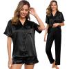 image:imageSWOMOG Womens Silk Satin Pajama Sets 3Pcs Button Down Pj Set Short Sleeve Sleepwear Loungewear Pjs Nightwear XSXXLObsidian
