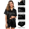 image:imageSWOMOG Womens Silk Satin Pajama Sets 3Pcs Button Down Pj Set Short Sleeve Sleepwear Loungewear Pjs Nightwear XSXXLObsidian