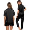 image:imageSWOMOG Womens Silk Satin Pajama Sets 3Pcs Button Down Pj Set Short Sleeve Sleepwear Loungewear Pjs Nightwear XSXXLObsidian