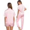 image:imageSWOMOG Womens Silk Satin Pajama Sets 3Pcs Button Down Pj Set Short Sleeve Sleepwear Loungewear Pjs Nightwear XSXXLPink