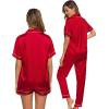 image:imageSWOMOG Womens Silk Satin Pajama Sets 3Pcs Button Down Pj Set Short Sleeve Sleepwear Loungewear Pjs Nightwear XSXXLRed