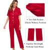 image:imageSWOMOG Womens Silk Satin Pajama Sets 3Pcs Button Down Pj Set Short Sleeve Sleepwear Loungewear Pjs Nightwear XSXXLRed