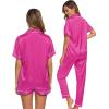 image:imageSWOMOG Womens Silk Satin Pajama Sets 3Pcs Button Down Pj Set Short Sleeve Sleepwear Loungewear Pjs Nightwear XSXXLRose Red
