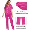 image:imageSWOMOG Womens Silk Satin Pajama Sets 3Pcs Button Down Pj Set Short Sleeve Sleepwear Loungewear Pjs Nightwear XSXXLRose Red