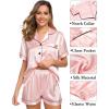 image:imageSWOMOG Womens Silk Satin Pajama Sets 3Pcs Button Down Pj Set Short Sleeve Sleepwear Loungewear Pjs Nightwear XSXXLSakura Pink
