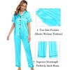 image:imageSWOMOG Womens Silk Satin Pajama Sets 3Pcs Button Down Pj Set Short Sleeve Sleepwear Loungewear Pjs Nightwear XSXXLTfblue