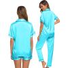 image:imageSWOMOG Womens Silk Satin Pajama Sets 3Pcs Button Down Pj Set Short Sleeve Sleepwear Loungewear Pjs Nightwear XSXXLTfblue