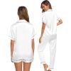 image:imageSWOMOG Womens Silk Satin Pajama Sets 3Pcs Button Down Pj Set Short Sleeve Sleepwear Loungewear Pjs Nightwear XSXXLWhite