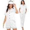 image:imageSWOMOG Womens Silk Satin Pajama Sets 3Pcs Button Down Pj Set Short Sleeve Sleepwear Loungewear Pjs Nightwear XSXXLWhite With Eye Mask