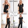 image:imageSWOMOG Womens Silk Satin Pajamas Sets 7pcs Sleepwear Sexy Cami Shorts Set and Button Down Short Sleeve Satin PjsBlack