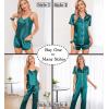 image:imageSWOMOG Womens Silk Satin Pajamas Sets 7pcs Sleepwear Sexy Cami Shorts Set and Button Down Short Sleeve Satin PjsGreen