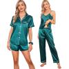 image:imageSWOMOG Womens Silk Satin Pajamas Sets 7pcs Sleepwear Sexy Cami Shorts Set and Button Down Short Sleeve Satin PjsGreen