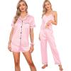 image:imageSWOMOG Womens Silk Satin Pajamas Sets 7pcs Sleepwear Sexy Cami Shorts Set and Button Down Short Sleeve Satin PjsPink