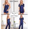 image:imageSWOMOG Womens Silk Satin Pajamas Sets 7pcs Sleepwear Sexy Cami Shorts Set and Button Down Short Sleeve Satin PjsSolid Navy Blue