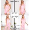 image:imageSWOMOG Womens Silk Satin Pajamas Sets 7pcs Sleepwear Sexy Cami Shorts Set and Button Down Short Sleeve Satin PjsSolid Pink