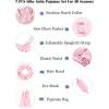 image:imageSWOMOG Womens Silk Satin Pajamas Sets 7pcs Sleepwear Sexy Cami Shorts Set and Button Down Short Sleeve Satin PjsSolid Pink