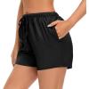 image:imageSWOMOG Womens Silk Stain Pajama Shorts Pj Bottoms with Pockets Drawstring Sleep Shorts Boxer Soft Lounge ShortsBlackBlack
