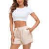 image:imageSWOMOG Womens Silk Stain Pajama Shorts Pj Bottoms with Pockets Drawstring Sleep Shorts Boxer Soft Lounge ShortsBlackChampagne