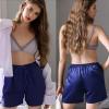 image:imageSWOMOG Womens Silk Stain Pajama Shorts Pj Bottoms with Pockets Drawstring Sleep Shorts Boxer Soft Lounge ShortsBlackNavy Blue