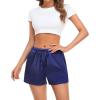 image:imageSWOMOG Womens Silk Stain Pajama Shorts Pj Bottoms with Pockets Drawstring Sleep Shorts Boxer Soft Lounge ShortsBlackNavy Blue
