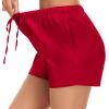 image:imageSWOMOG Womens Silk Stain Pajama Shorts Pj Bottoms with Pockets Drawstring Sleep Shorts Boxer Soft Lounge ShortsBlackRed