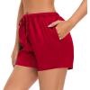 image:imageSWOMOG Womens Silk Stain Pajama Shorts Pj Bottoms with Pockets Drawstring Sleep Shorts Boxer Soft Lounge ShortsBlackRed