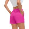 image:imageSWOMOG Womens Silk Stain Pajama Shorts Pj Bottoms with Pockets Drawstring Sleep Shorts Boxer Soft Lounge ShortsBlackRose Red