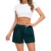 image:imageSWOMOG Womens Silk Stain Pajama Shorts Pj Bottoms with Pockets Drawstring Sleep Shorts Boxer Soft Lounge ShortsDeep GreenChampagne