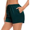 image:imageSWOMOG Womens Silk Stain Pajama Shorts Pj Bottoms with Pockets Drawstring Sleep Shorts Boxer Soft Lounge ShortsDeep GreenChampagne