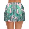 image:imageSWOMOG Womens Silk Stain Pajama Shorts Pj Bottoms with Pockets Drawstring Sleep Shorts Boxer Soft Lounge ShortsPink LeavesWhite Leaves