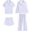 image:imageSWOMOG 4 pcs Kids Girls Satin Pajamas Set Silk ButtonDown PJs Sets Soft Lounge Sets Long Sleeve Sleepwear4 Pcsblue Striped