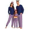 image:imageSWOMOG Couple Matching Pajamas Set Christmas Pajamas Long Sleeve Button Down Pj Set Festival Party Xmas SleepwearNavy Blue Plaid