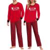 image:imageSWOMOG Couple Pajama Set Christmas Matching Family Long Sleeve Pj Set Xmas Printed Sleepwear MenampWomen Plaid Pant with Pocket