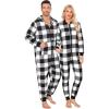 image:imageSWOMOG Couples One Piece Pajamas Sets Christmas Men amp Women Fleece Winter Loungewear ZipUp Jumpsuit with Pockets PjsBig Black White Grid