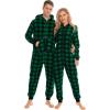 image:imageSWOMOG Couples One Piece Pajamas Sets Christmas Men amp Women Fleece Winter Loungewear ZipUp Jumpsuit with Pockets PjsSmall Plaid Black and Green