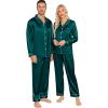 image:imageSWOMOG Couples Pajamas Sets Silk Satin Long Sleeve Sleepwear Button Down Loungewear Pjs Set Classic Pajama SXXLDeep Green