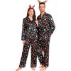 image:imageSWOMOG Couples Pajamas Womens ampMens Matching Pajamas Set Silk Satin Pj Set Long Sleeve Button Down Sleepwear 2 Pcs LoungewearBlack Chirstmas Pattern