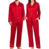 image:imageSWOMOG Couples Pajamas Womens ampMens Matching Pajamas Set Silk Satin Pj Set Long Sleeve Button Down Sleepwear 2 Pcs LoungewearBright Red