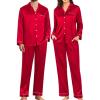 image:imageSWOMOG Couples Pajamas Womens ampMens Matching Pajamas Set Silk Satin Pj Set Long Sleeve Button Down Sleepwear 2 Pcs LoungewearDark Red