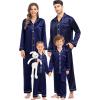 image:imageSWOMOG Family Matching Pajama Satin Pajamas Long Sleeve Sleepwear Button Down Loungewear 2 Pcs Pj SetDeep Navy Blue