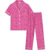 image:imageSWOMOG Girls Pajamas Button Down 2PCS Kids Pajama Set Cute Toddler Sleepwear Short Sleeve with Long PantsHot Pink Leopard