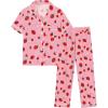 image:imageSWOMOG Girls Pajamas Button Down 2PCS Kids Pajama Set Cute Toddler Sleepwear Short Sleeve with Long PantsTaro Strawberry